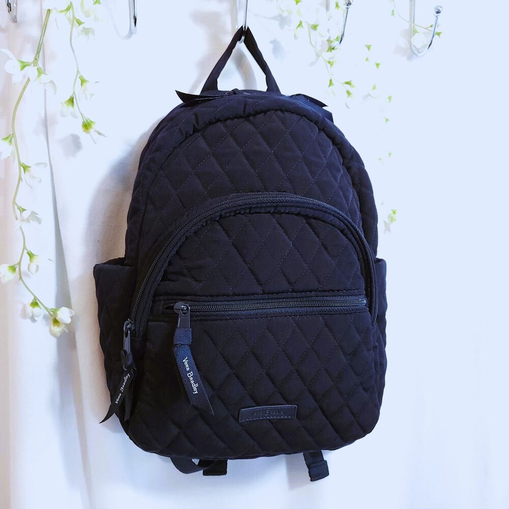 Vera Bradley Essential Compact Backpack Navy Quilted Rose Floral